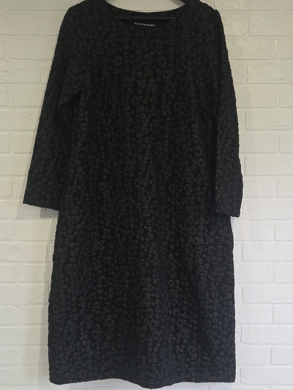 Kokomarina Black Textured Avant-garde Shift Dress with Pockets